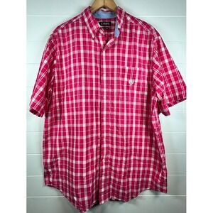 Chaps Mens XLT Plaid‎ Short Sleeve Button Up Shirt Easy Care Cotton Blend Logo